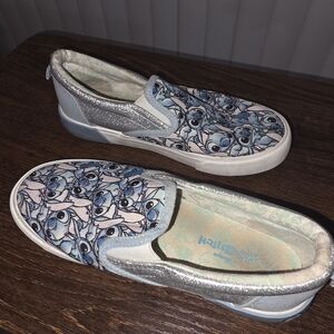 Kids' Silver and Blue Stitch Slip-On Sneakers